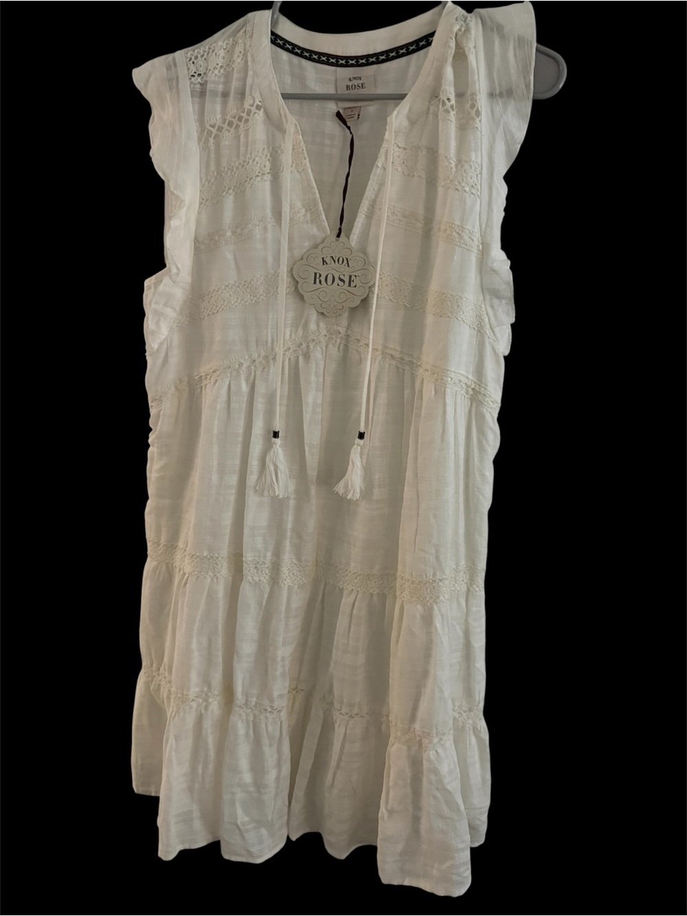NWT Knox Rose White Lace-Trim Boho Dress